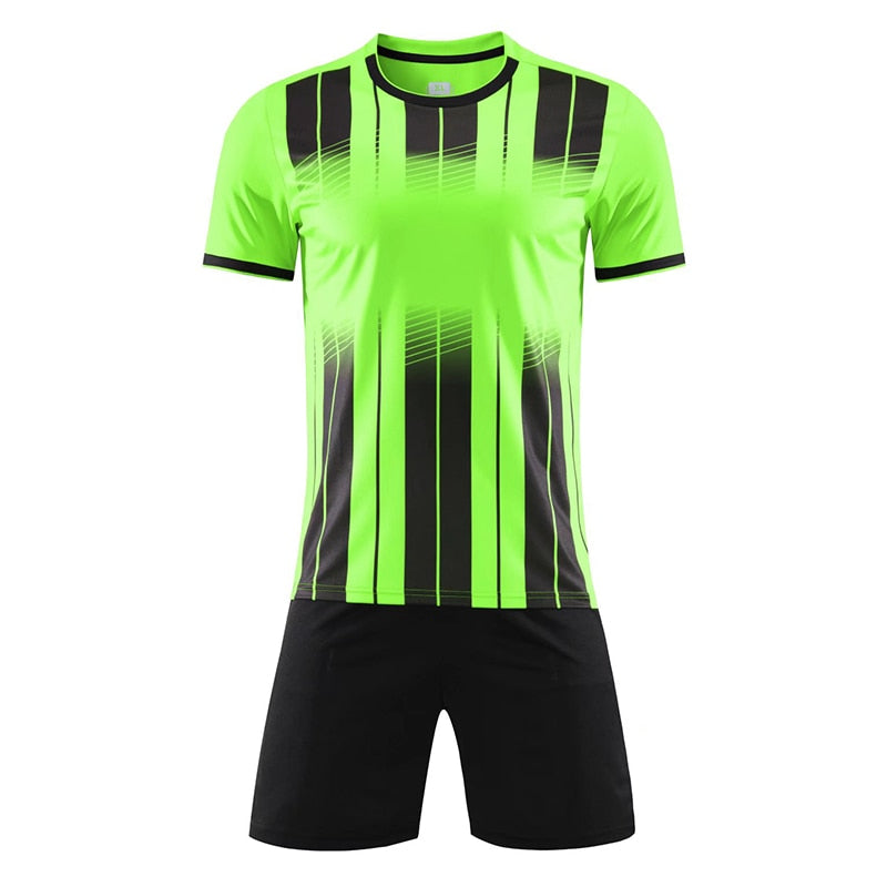 men short sleeve yellow soccer jersey set  football uniform green  boy soccer shirt kids running sport jersey OEM name number Authentic Shape