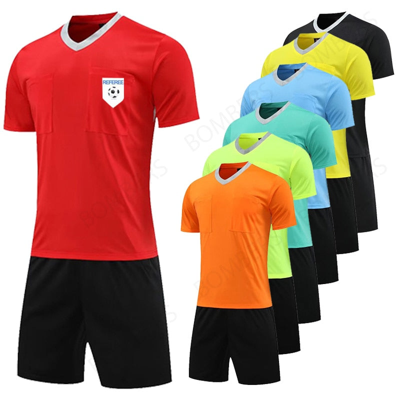 Referee Soccer Jersey Professional V-neck with Match Judge Pockets Shirt And Shorts Authentic Shape