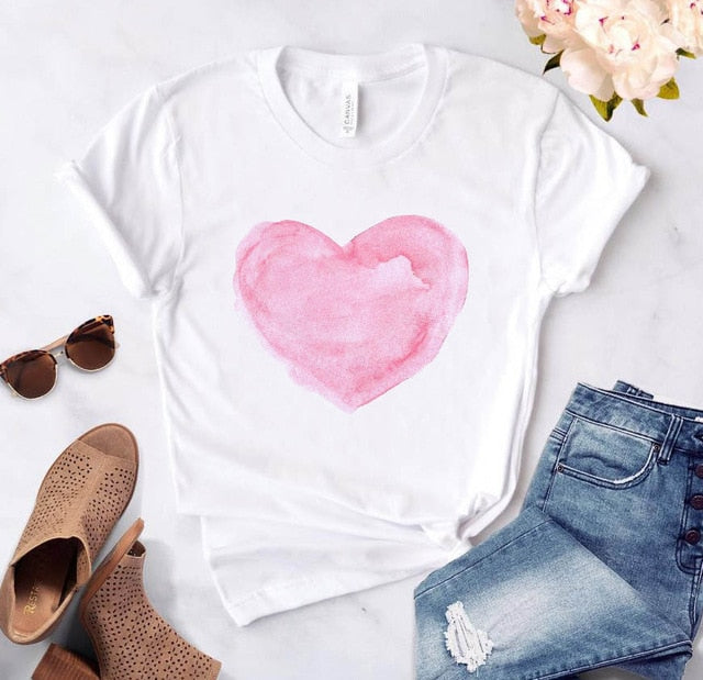 Heart flower print ladies T-shirt casual basis Authentic Shape