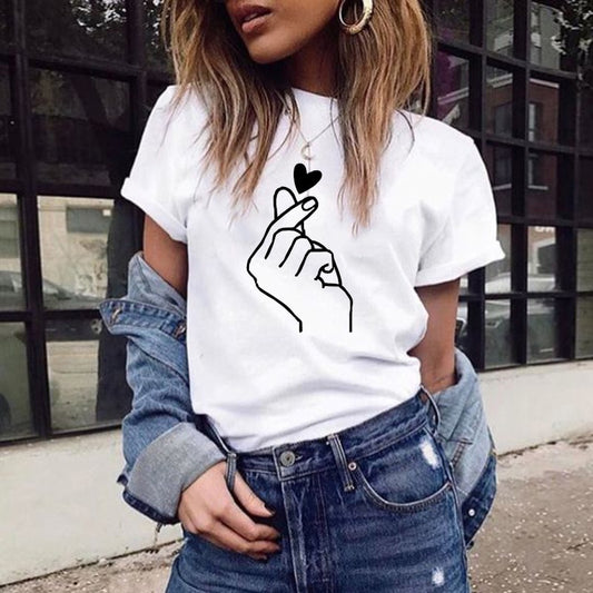 Women's love t shirt heart graphic summer femme clothes Authentic Shape