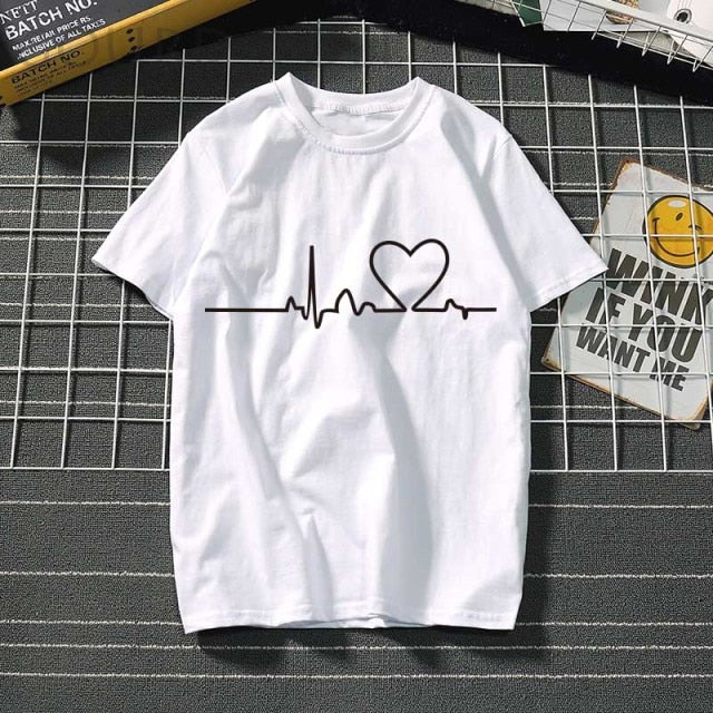 Women's love t shirt heart graphic summer femme clothes Authentic Shape