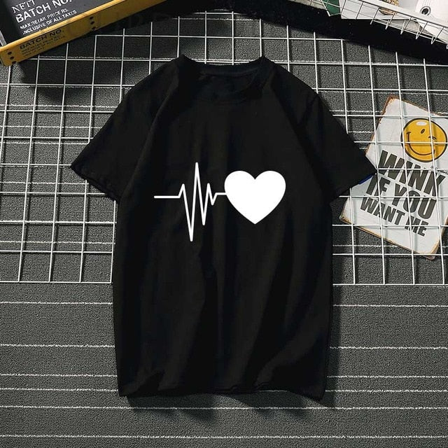 Women's love t shirt heart graphic summer femme clothes Authentic Shape