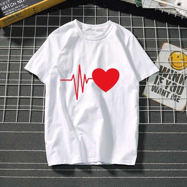 Women's love t shirt heart graphic summer femme clothes Authentic Shape