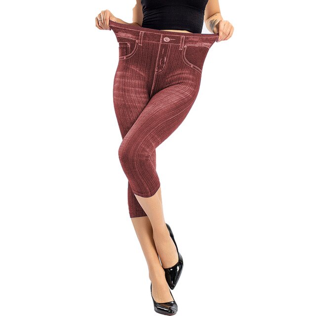 Women Denim Print Leggings Fashion Slim Leggings Summer Breeches Authentic Shape