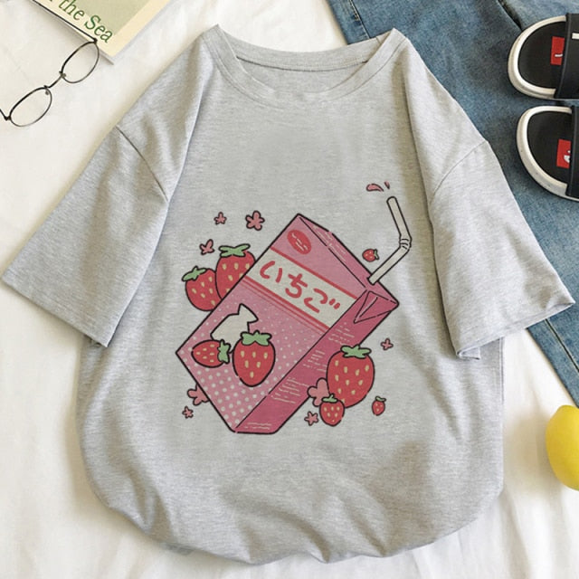 Japan Strawberry Juice Graphic Print T-shirt Women Authentic Shape