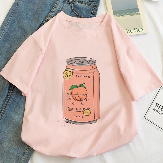 Japan Strawberry Juice Graphic Print T-shirt Women Authentic Shape