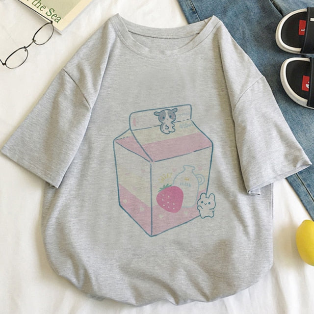 Japan Strawberry Juice Graphic Print T-shirt Women Authentic Shape