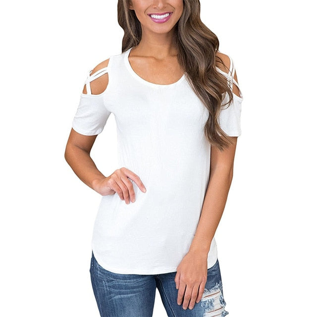 Summer Short Sleeve T-shirts Women Casual Off the Shoulder Top Authentic Shape