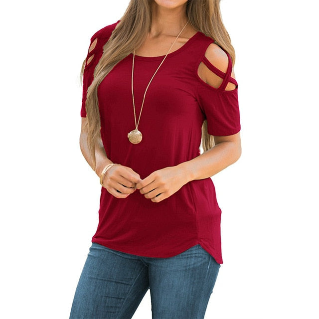 Summer Short Sleeve T-shirts Women Casual Off the Shoulder Top Authentic Shape