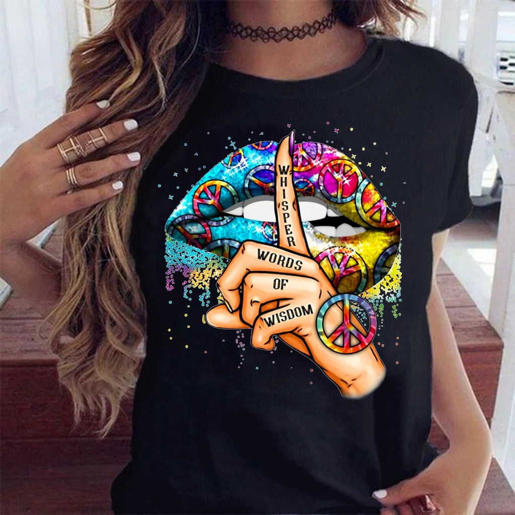 Lips Watercolor Graphic T Shirt Lip Women O-neck summer Authentic Shape