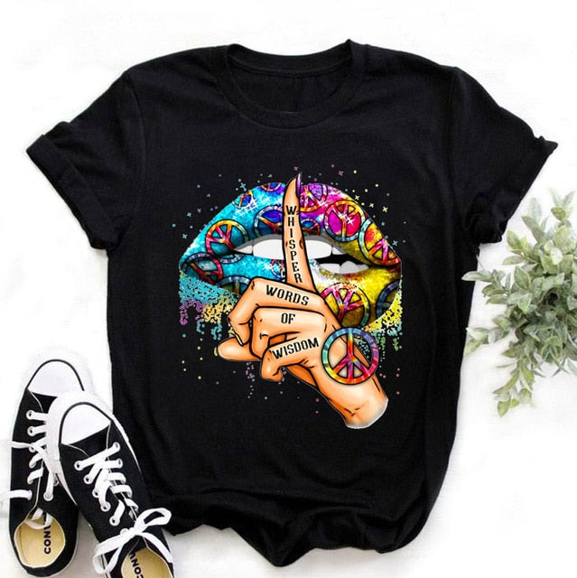 Lips Watercolor Graphic T Shirt Lip Women O-neck summer Authentic Shape