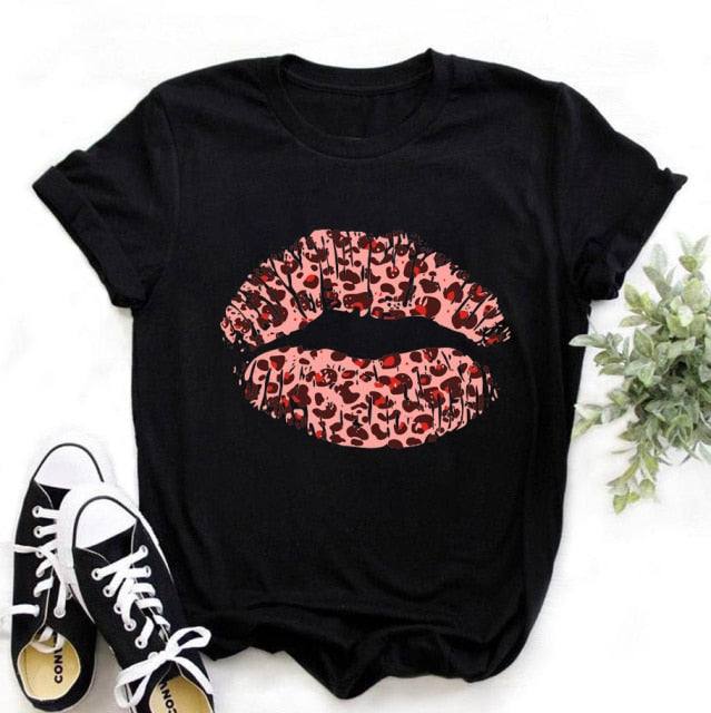 Lips Watercolor Graphic T Shirt Lip Women O-neck summer Authentic Shape