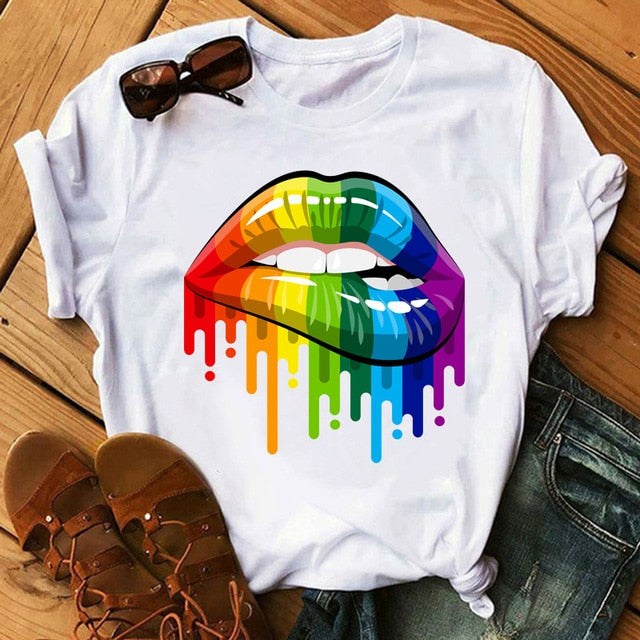 Lips Watercolor Graphic T Shirt Lip Women O-neck summer Authentic Shape