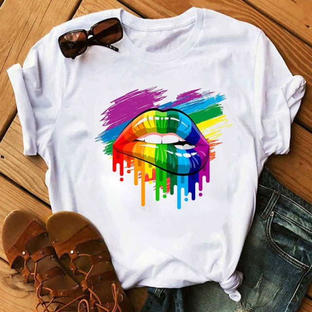 Lips Watercolor Graphic T Shirt Lip Women O-neck summer Authentic Shape