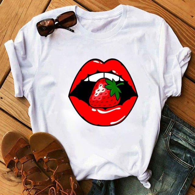 Lips Watercolor Graphic T Shirt Lip Women O-neck summer Authentic Shape