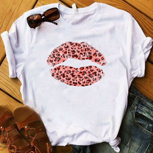 Lips Watercolor Graphic T Shirt Lip Women O-neck summer Authentic Shape