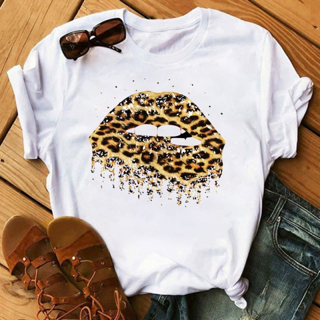 Lips Watercolor Graphic T Shirt Lip Women O-neck summer Authentic Shape