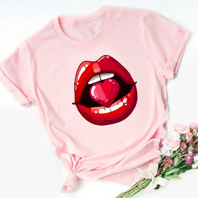 Lips Watercolor Graphic T Shirt Lip Women O-neck summer Authentic Shape