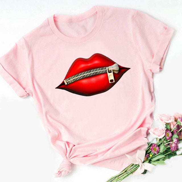 Lips Watercolor Graphic T Shirt Lip Women O-neck summer Authentic Shape