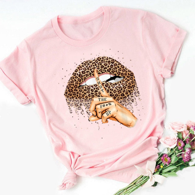 Lips Watercolor Graphic T Shirt Lip Women O-neck summer Authentic Shape