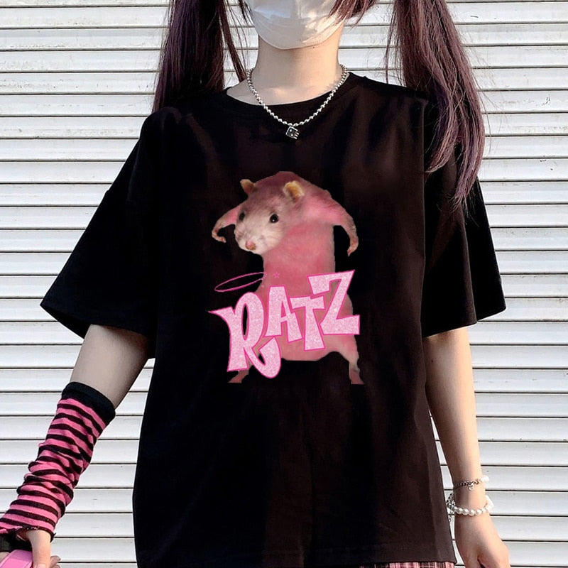 Short sleeve Loose pink tees shirt Streetwear women clothing Authentic Shape