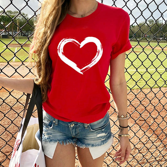 Women T-shirts Casual Love Printed Tops Tee Summer Clothing Authentic Shape