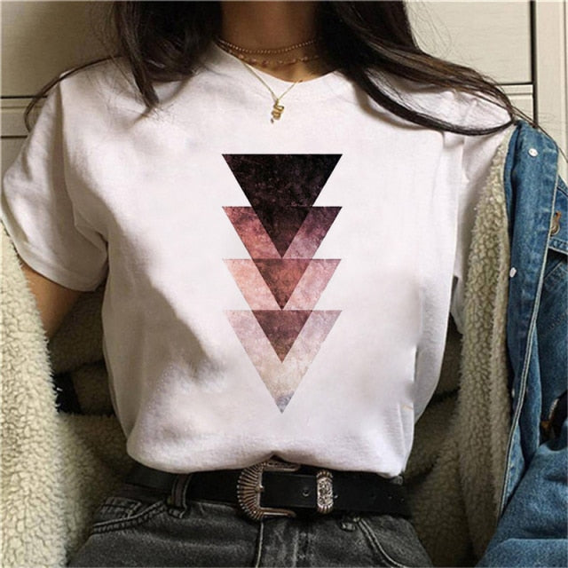 Beautiful Geometry Printed T Shirt Women Authentic Shape