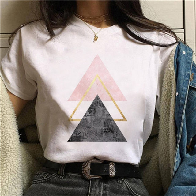 Beautiful Geometry Printed T Shirt Women Authentic Shape