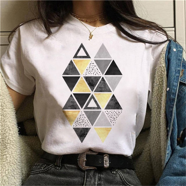 Beautiful Geometry Printed T Shirt Women Authentic Shape