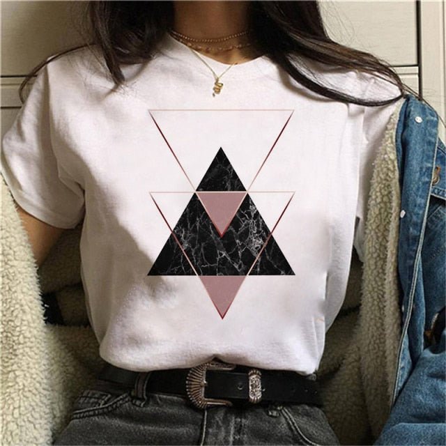 Beautiful Geometry Printed T Shirt Women Authentic Shape