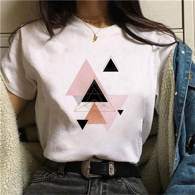 Beautiful Geometry Printed T Shirt Women Authentic Shape