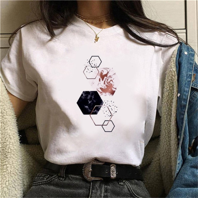 Beautiful Geometry Printed T Shirt Women Authentic Shape