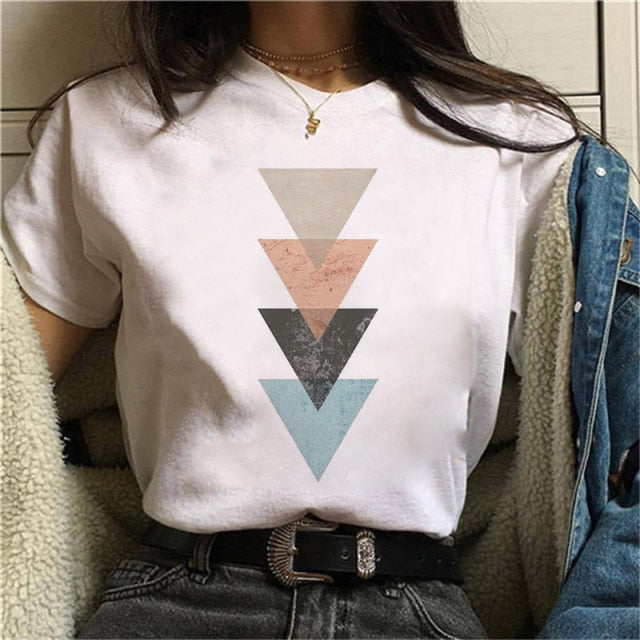 Beautiful Geometry Printed T Shirt Women Authentic Shape