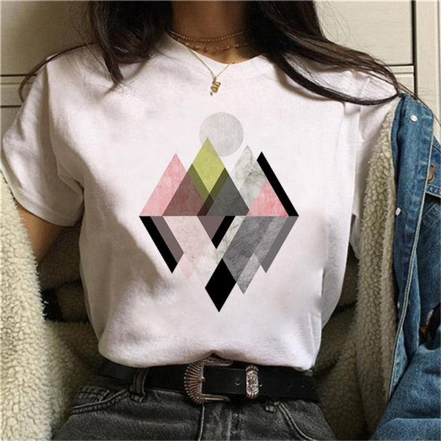 Beautiful Geometry Printed T Shirt Women Authentic Shape