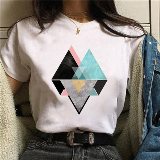 Beautiful Geometry Printed T Shirt Women Authentic Shape