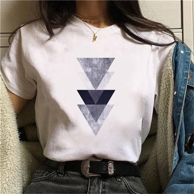 Beautiful Geometry Printed T Shirt Women Authentic Shape