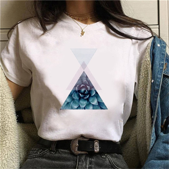 Beautiful Geometry Printed T Shirt Women Authentic Shape