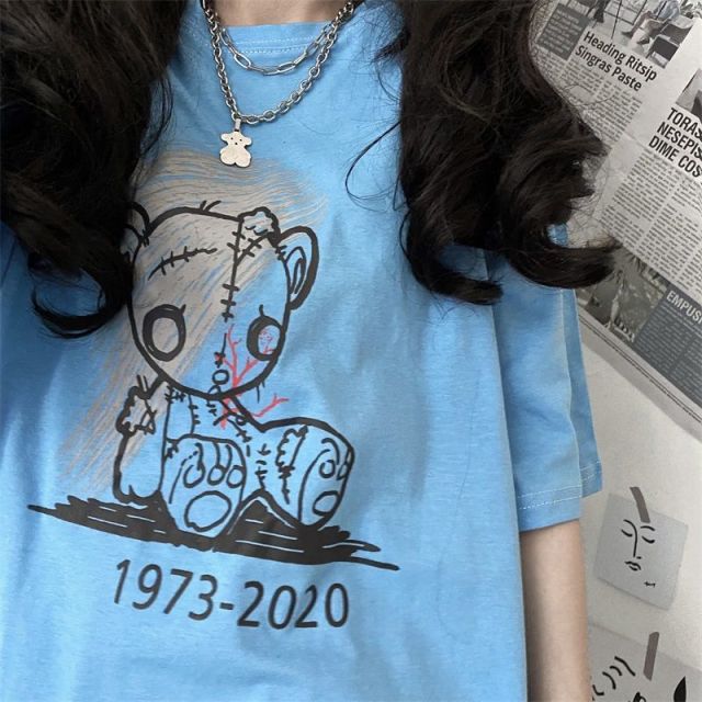 Women Oversize T Shirt White Cartoon Tops Hip Hop Fashion Authentic Shape