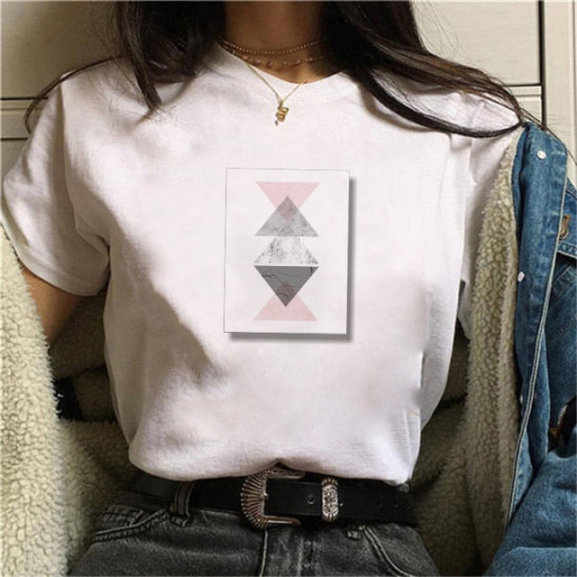 Beautiful Geometry Printed T Shirt Women Authentic Shape