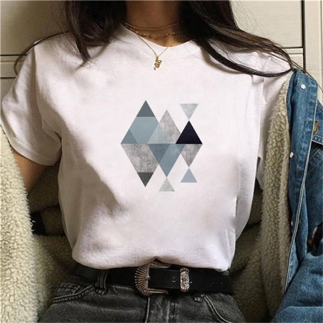 Beautiful Geometry Printed T Shirt Women Authentic Shape