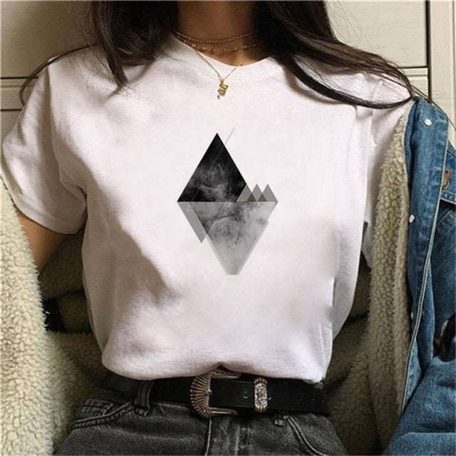 Beautiful Geometry Printed T Shirt Women Authentic Shape