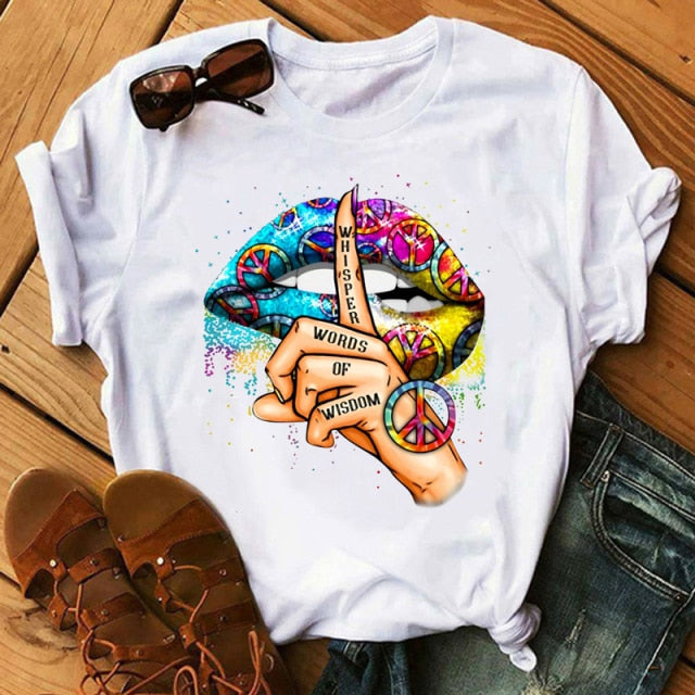 Lips Watercolor Graphic T Shirt Lip Women O-neck summer Authentic Shape