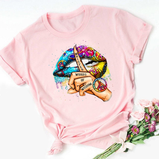 Lips Watercolor Graphic T Shirt Lip Women O-neck summer Authentic Shape