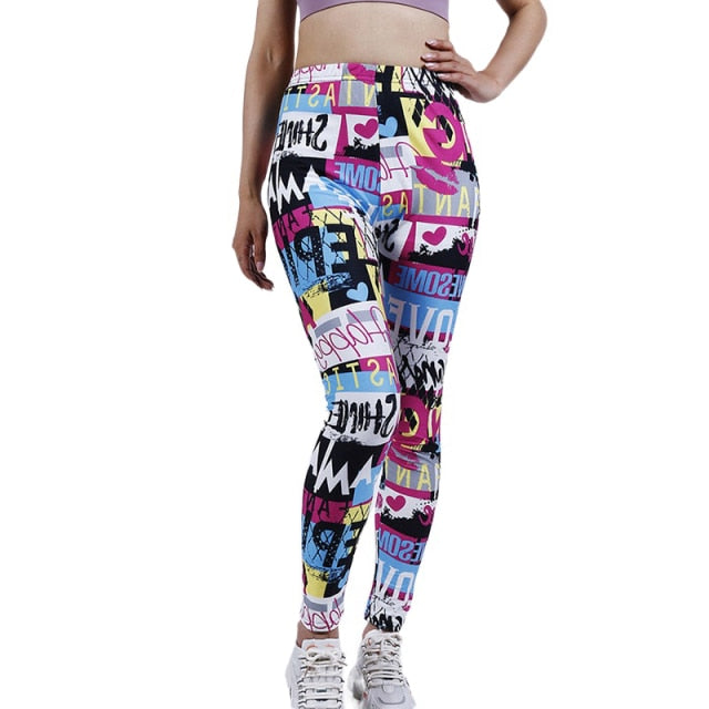 Graffiti women Leggings Floral Patterned Print Authentic Shape