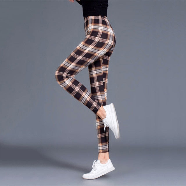 Plaid print Leggings Women Fashion And High Waist Trousers Authentic Shape