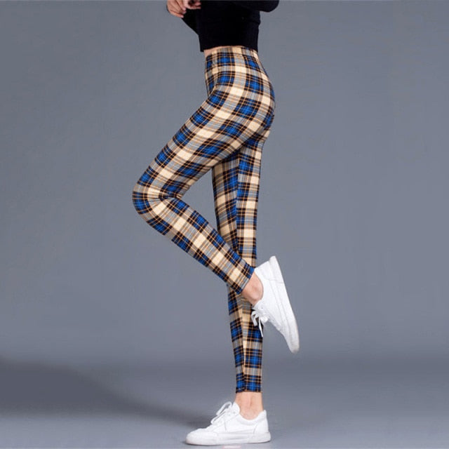 Plaid print Leggings Women Fashion And High Waist Trousers Authentic Shape