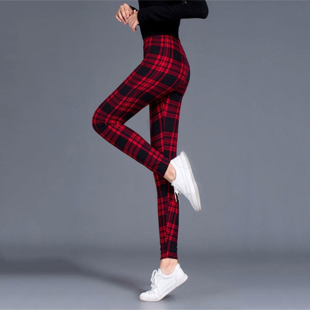 Plaid print Leggings Women Fashion And High Waist Trousers Authentic Shape