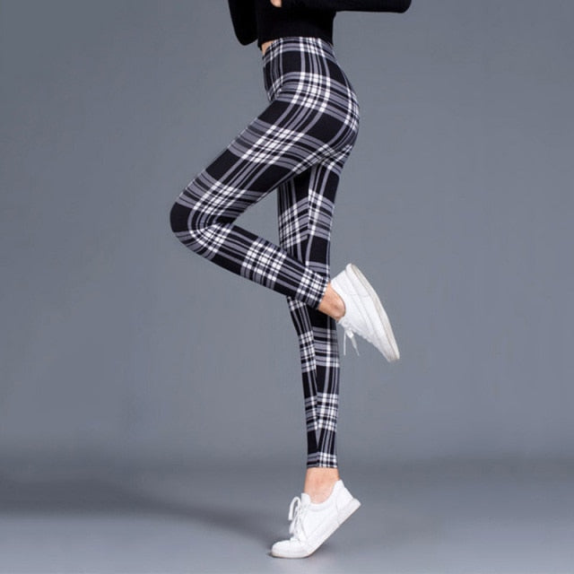 Plaid print Leggings Women Fashion And High Waist Trousers Authentic Shape