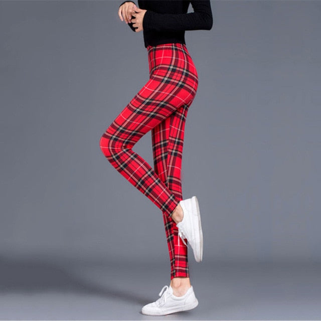 Plaid print Leggings Women Fashion And High Waist Trousers Authentic Shape