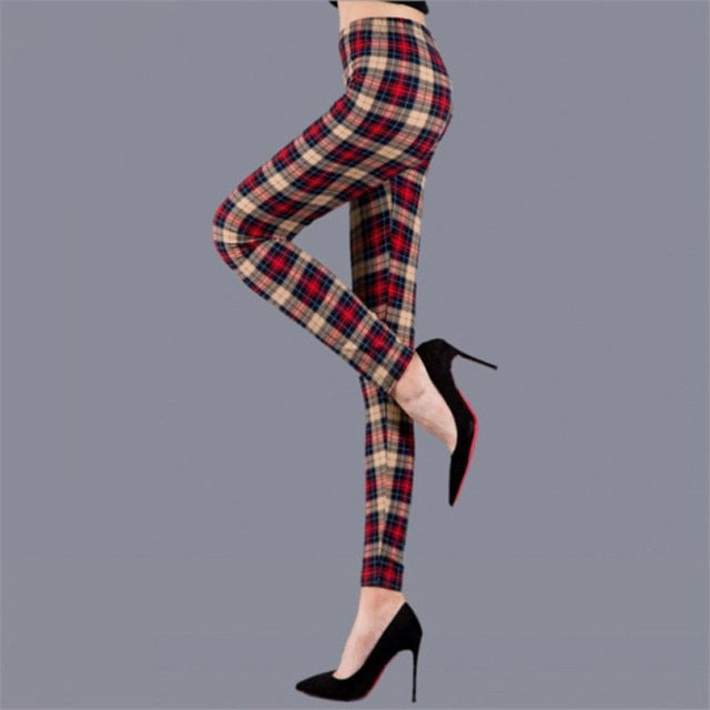 Plaid print Leggings Women Fashion And High Waist Trousers Authentic Shape